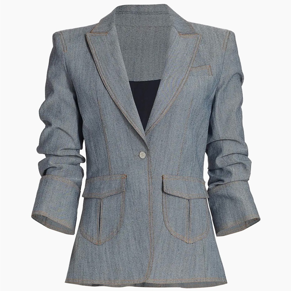 5 à 7 Cinq à Sept Louisa Grey Denim Notch Lapel Gathered Sleeve Blazer Jacket 6 - Picture 13 of 13